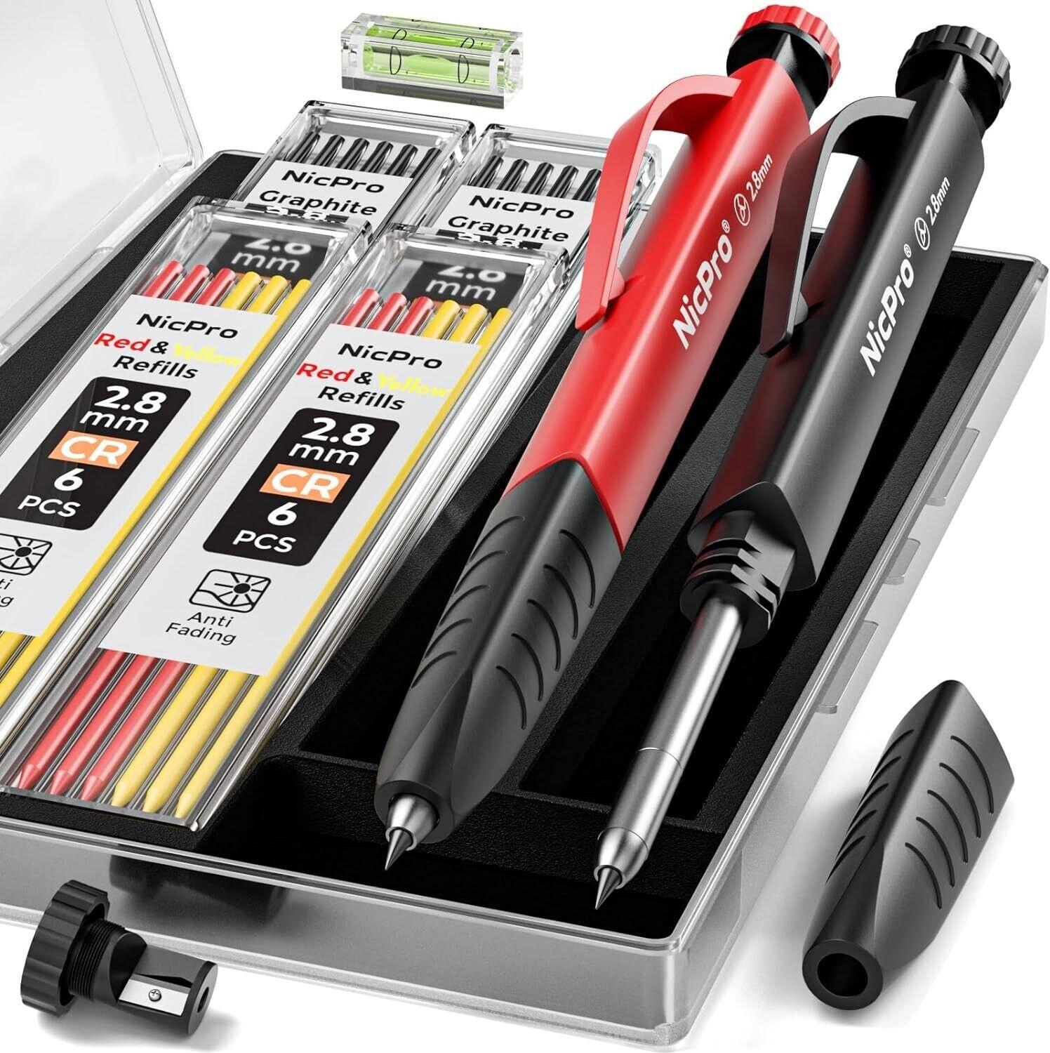 Mechanical Carpenter Pencils Set with 26 Marker Refillsdeep Hole Marker Const