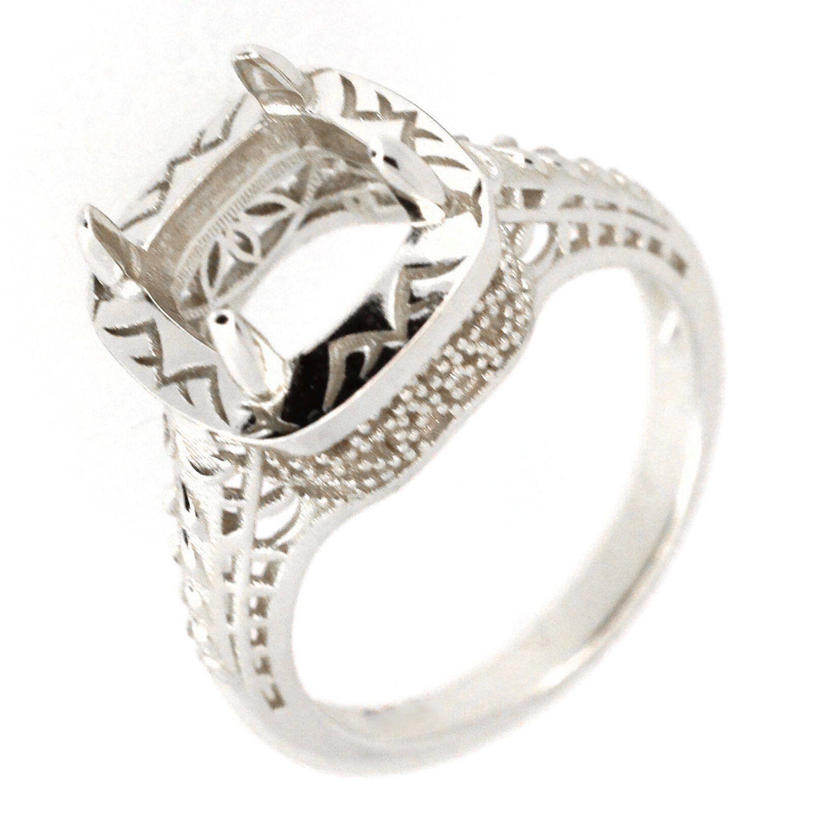 Sterling Silver Semi Mount Ring Setting Cushion CU 8x8mm Art Deco Style