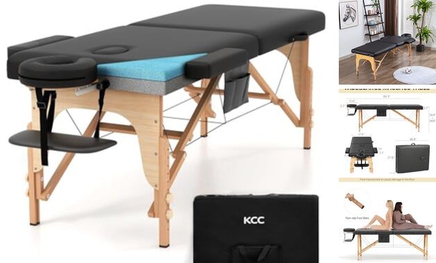 Memory Foam Massage Table Premium Portable Foldable Massage Bed Height Black