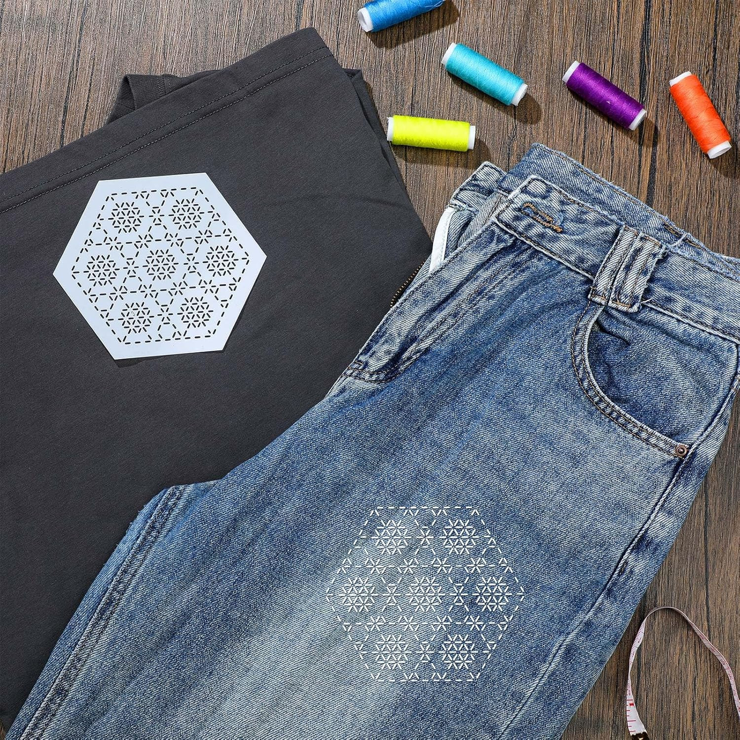 8 Pcs 4.7 X 4.7 Inch Plastic Sashiko Stencil Kit Geometric Sashiko Pattern Templ