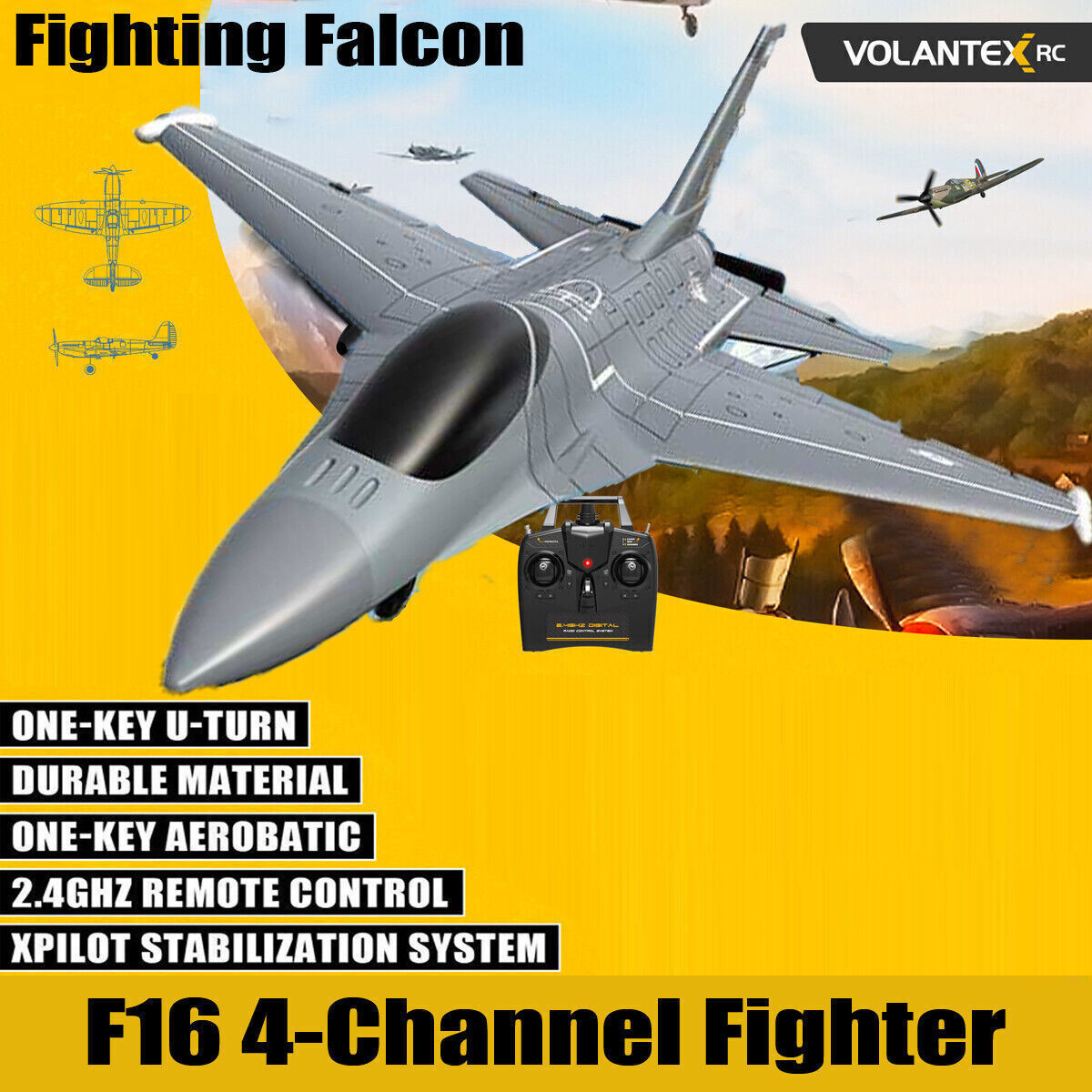 US VOLANTEX F16 Fighter 2.4G 4CH RC Airplane Stunt Glider Aircraft Aerobatic Toy