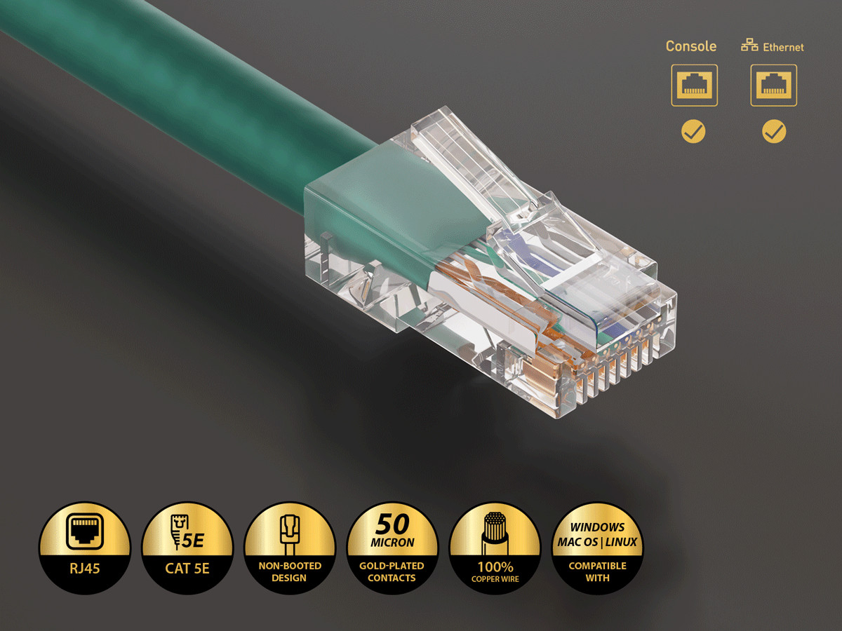 5ft Cat5e UTP Non-Booted Ethernet Network Patch Cable 24AWG Bare Copper, Green