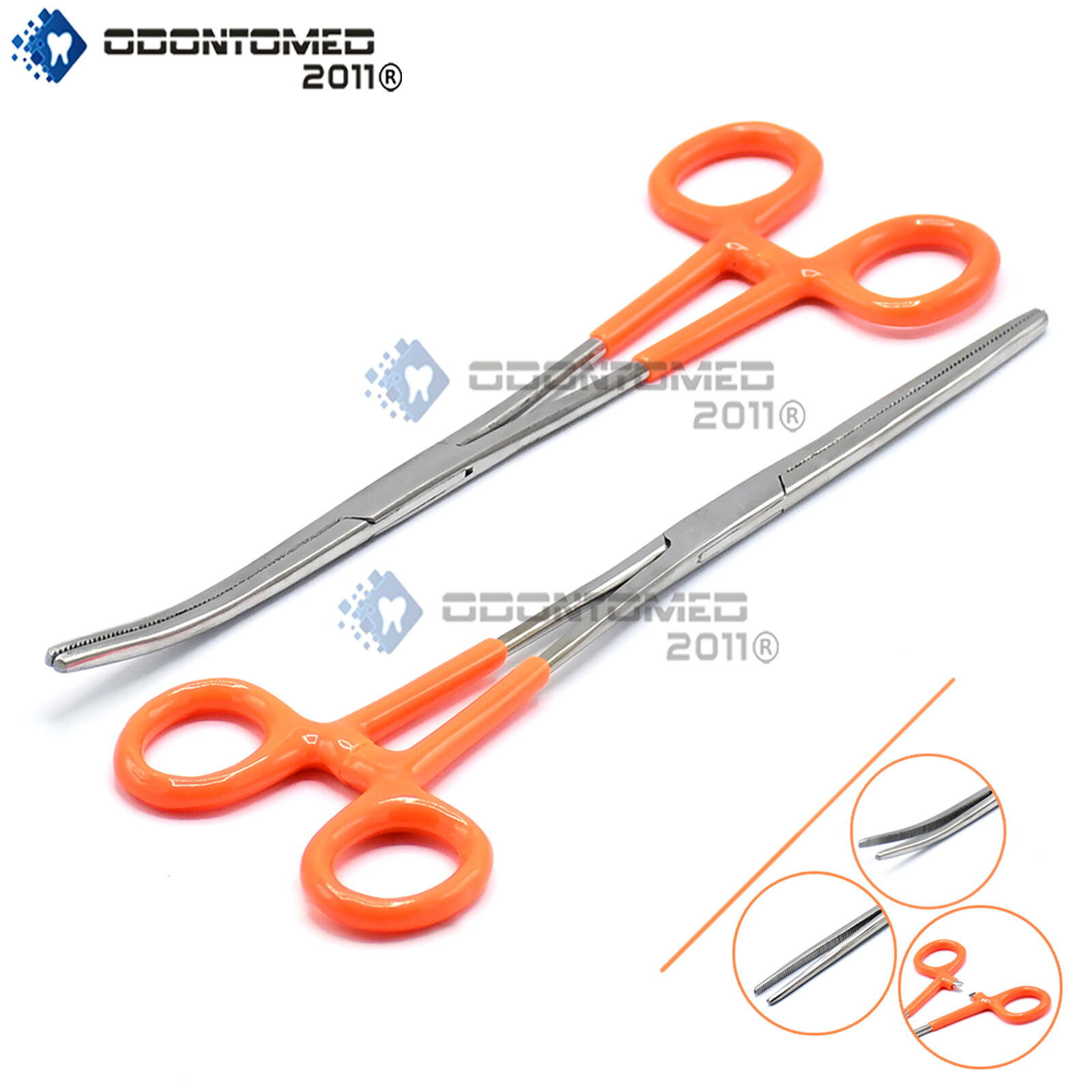 Hemostat 8'' Straight Curved PVC Orange Dipped Locking Clmaps Serrated Stainless