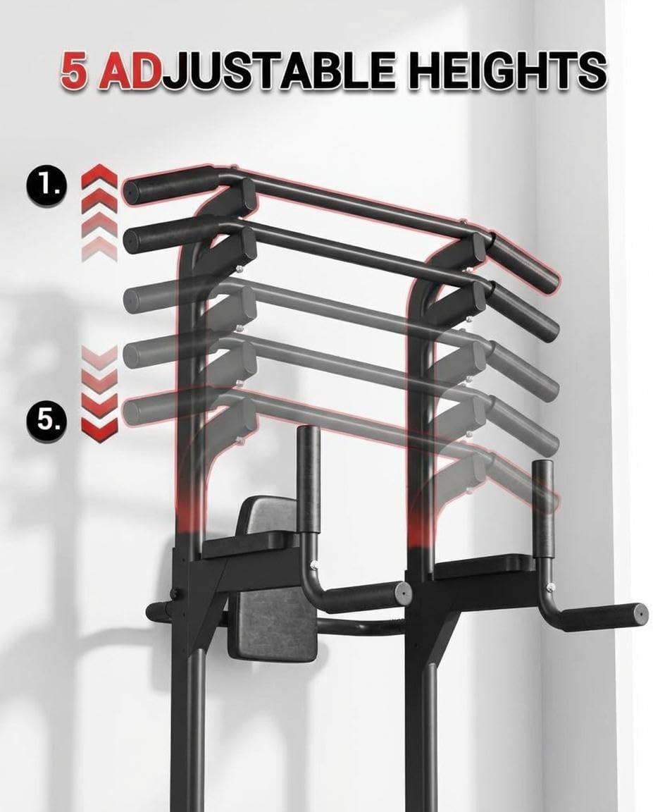 Multi-Function Power Tower Pull Up Bar Station with Backrest Adjustable Height