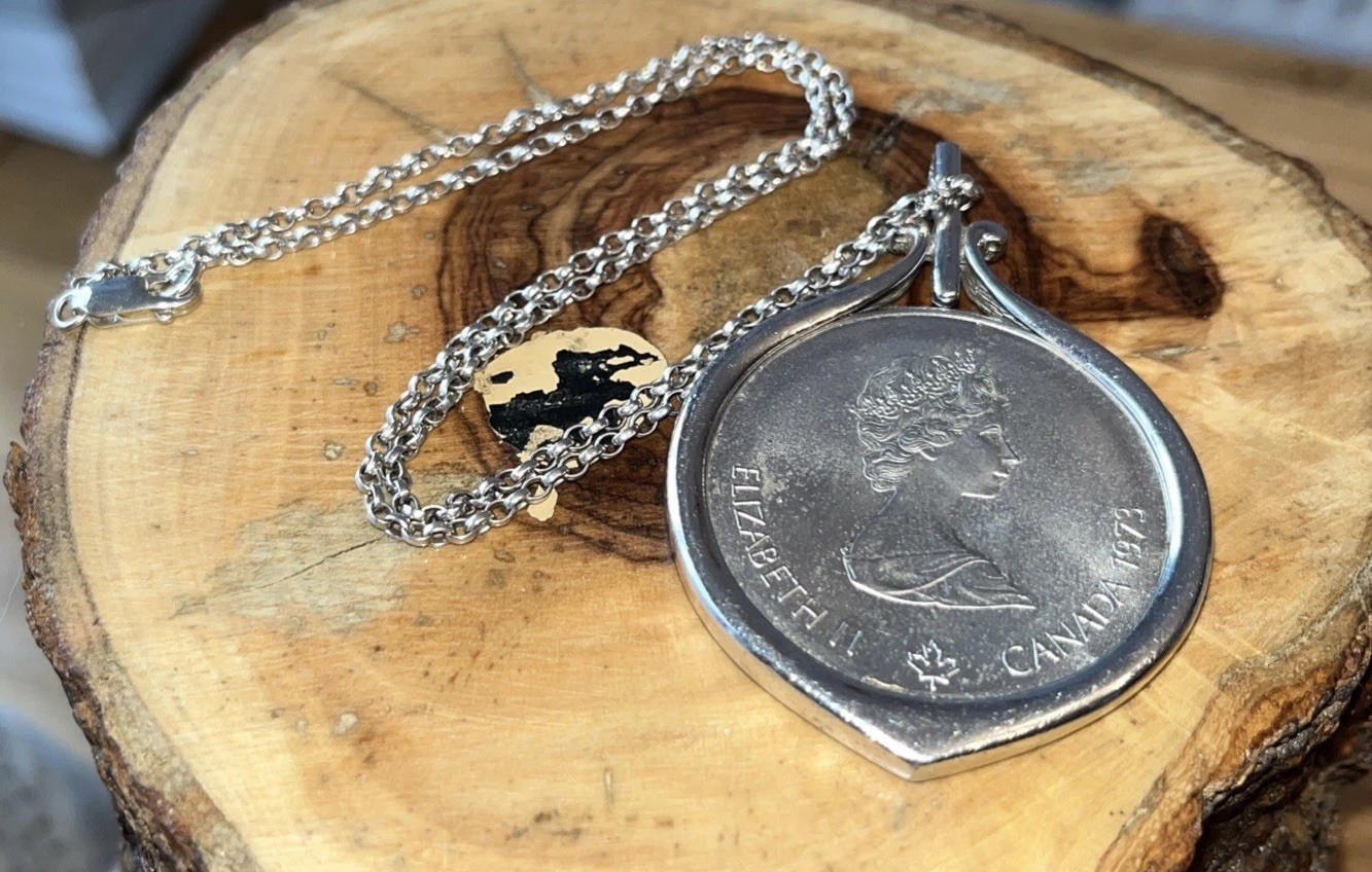 Sterling Silver  925 1973 Canadian 5 Dollar Coin Necklace Montreal Olympic Games
