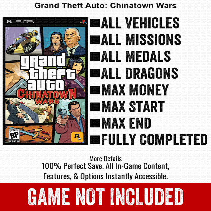 Grand Theft Auto Chinatown Wars 100% PSP Save Memory Card All Items