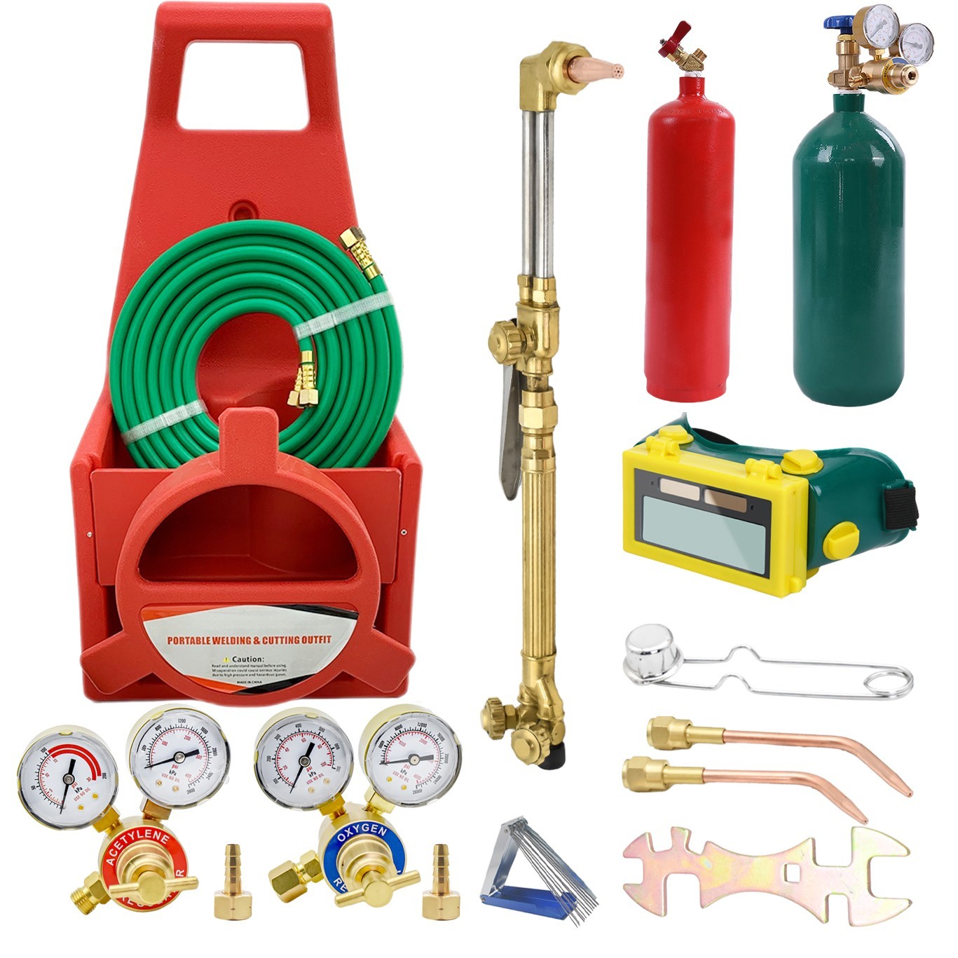 HVAC Welding Cutting Torch Kit w/ Oxygen Acetylene Regulators W/Tote Case & Tank