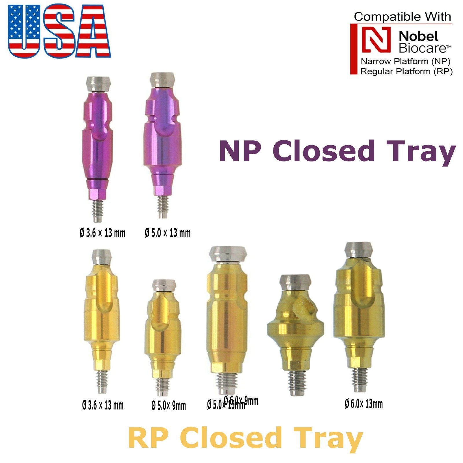 US Dental Impression Transfer Coping Closed Tray for Nobel Biocare Active NP/RP