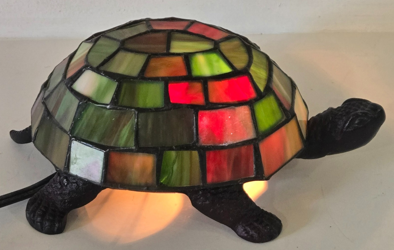 Tiffany Style Stained Glass Turtle Tortoise Night Light Accent Light Green Brown