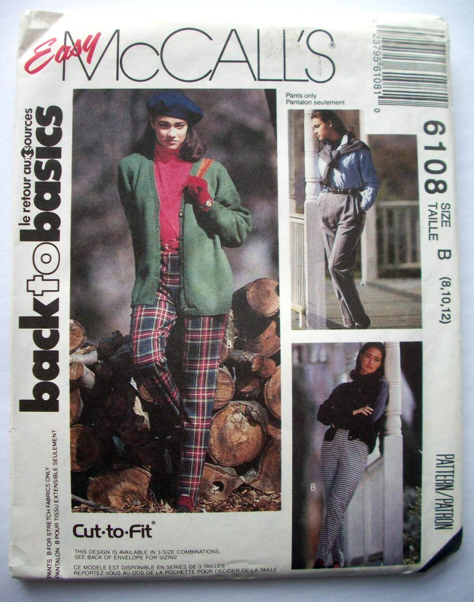 Basic cut to fit Pants stirrups slacks dress pattern 6108 size 8 10 12 uncut