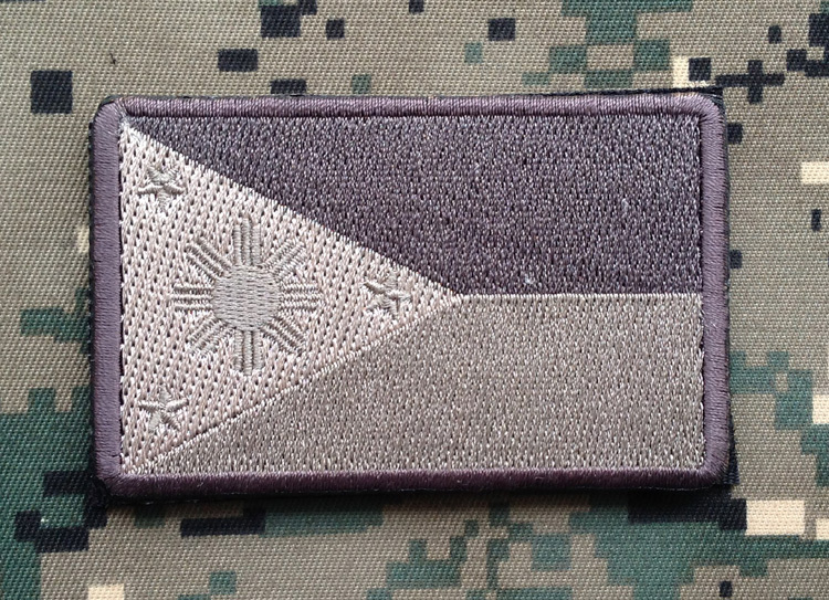 PHILIPPINES FLAG FILIPINO COUNTRY FLAG TACTICAL HOOK LOOP PATCH BADGE GRAY