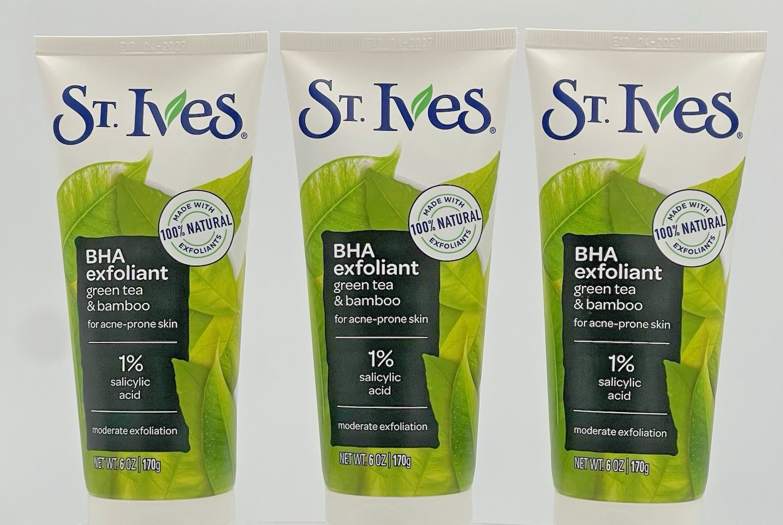 Lot of 3 St. Ives Face Scrub - Green Tea and Bamboo - 6oz  EXP  04/2027