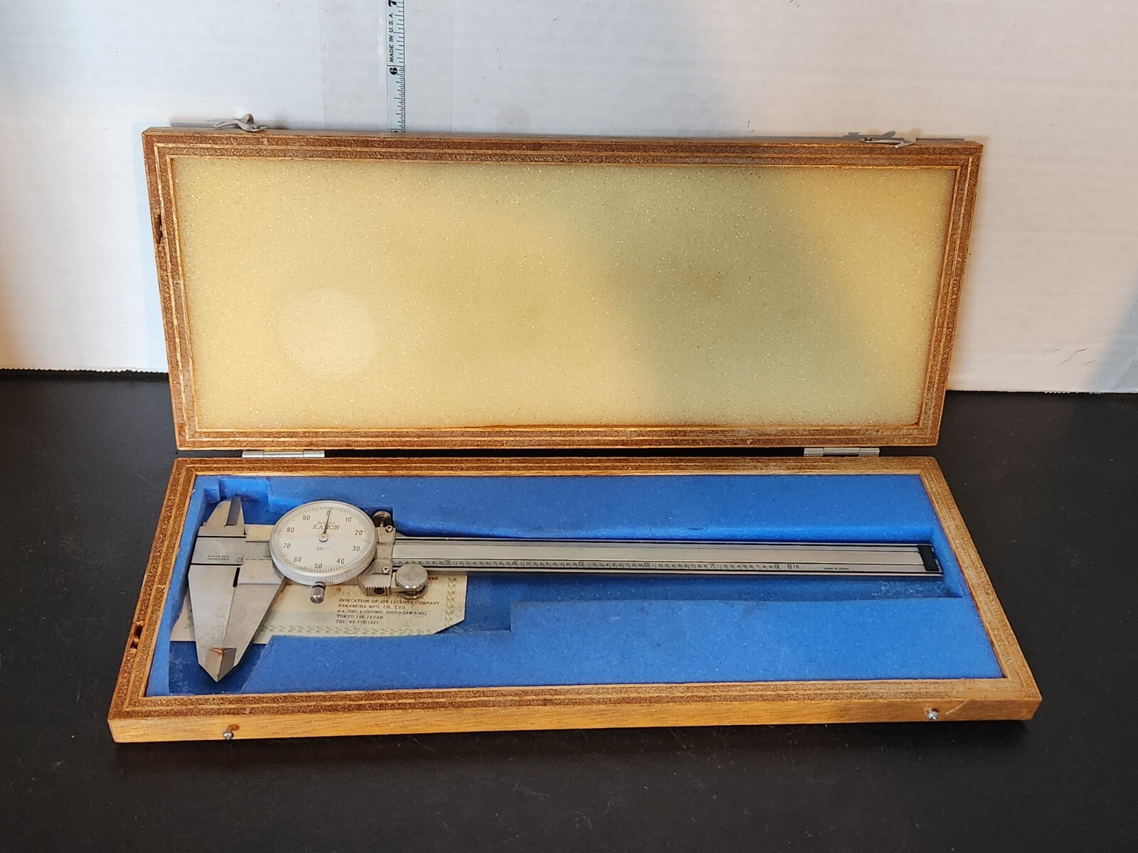 Kanon 8” Vernier Caliper In Vintage Oak Wood Case .001”