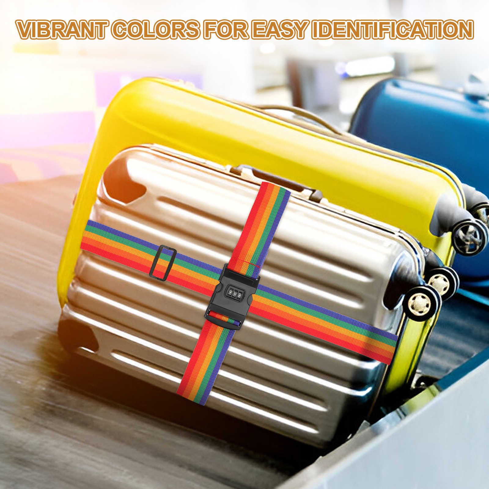 4pcs Luggage Straps with Combination Lock Adjustable Suitcase Belt, Rainbow