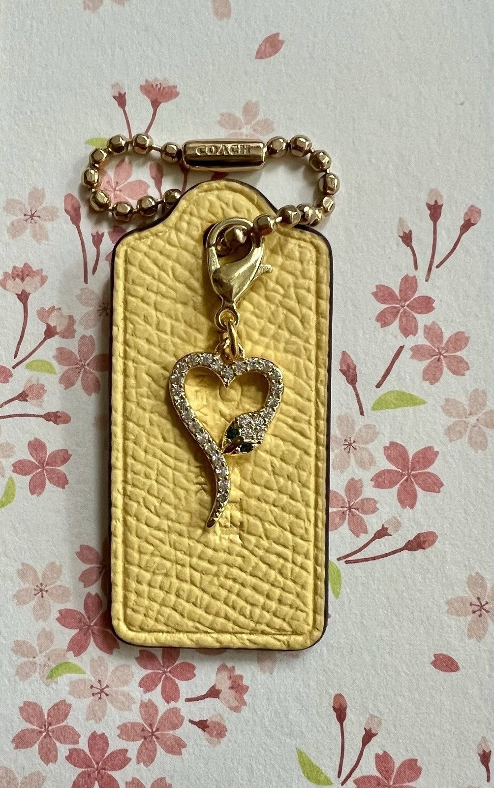 Genuine Coach 2” Yellow Leather HangTag Lunar New Year Snake / Serpent Charm New