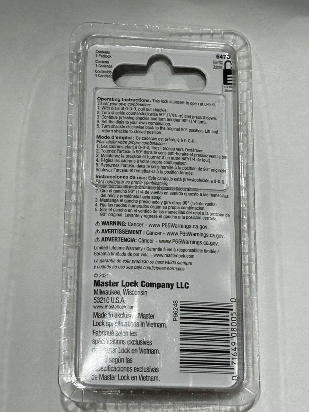 Master Lock 647D Padlock, designed for luggage backpacks lockers level 3 secure