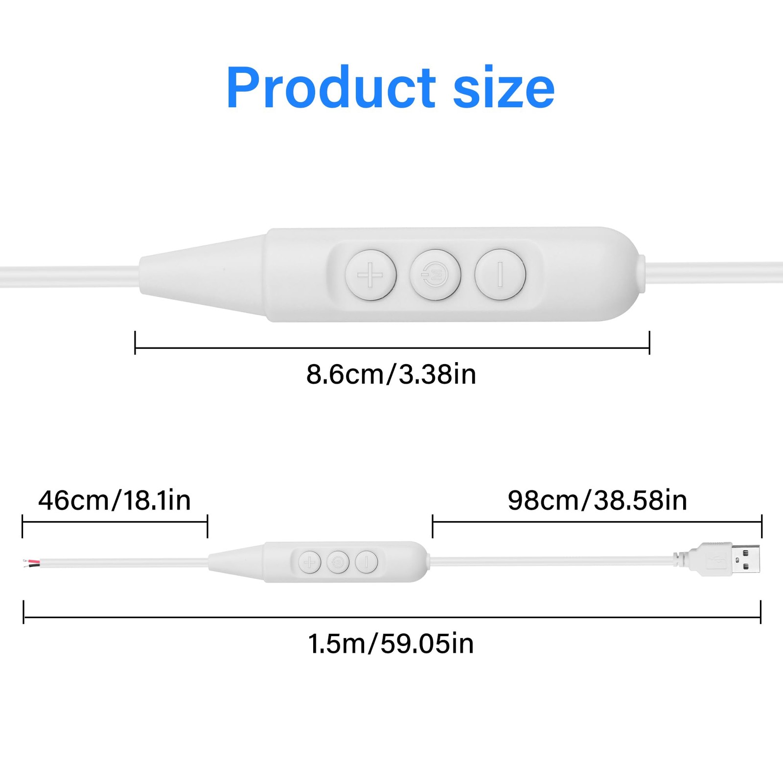 5Pcs USB Cable, 6-Speed Dimming Switch, Stripped Ends, 1.5M/4.9FT, White