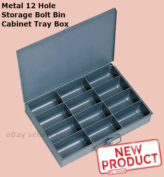 Metal 12 Hole Storage Bolt Bin Cabinet Tray Box Nuts Bolts Fasteners Screws NEW
