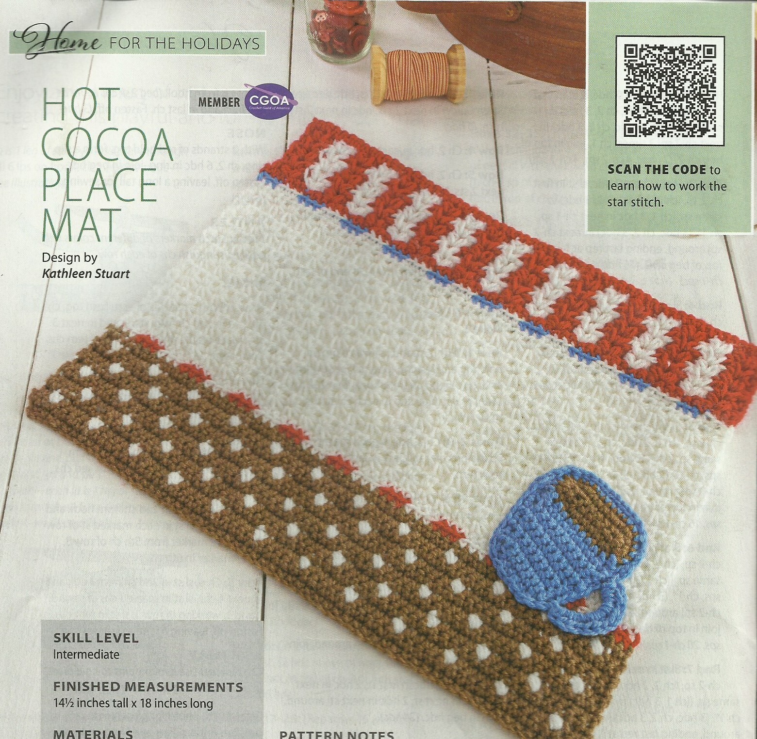 B0083   HOT COCOA PLACE MAT CROCHET PATTERN/INSTRUCTIONS