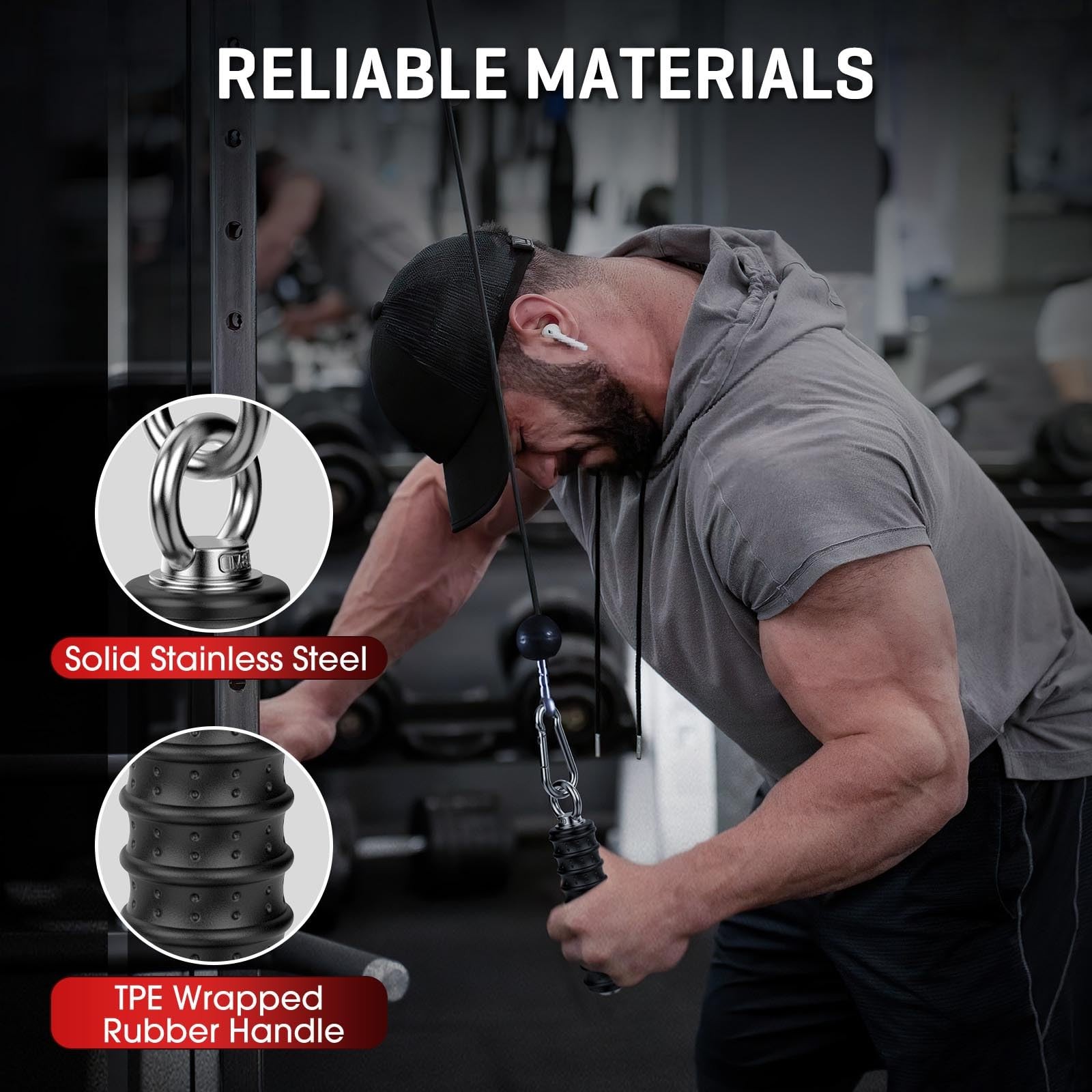 Ergonomic Gym Handles, LAT Pulldown Tricep Cable Machine Grip
