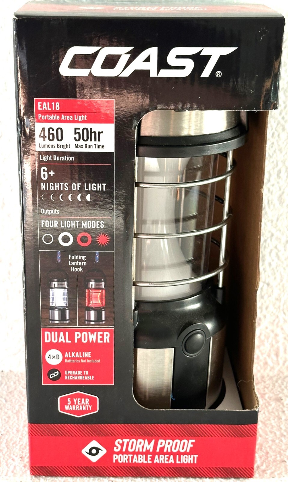 Coast EAL18 Portable Area Light 460 lumens 50he Max Run Time Dual Power