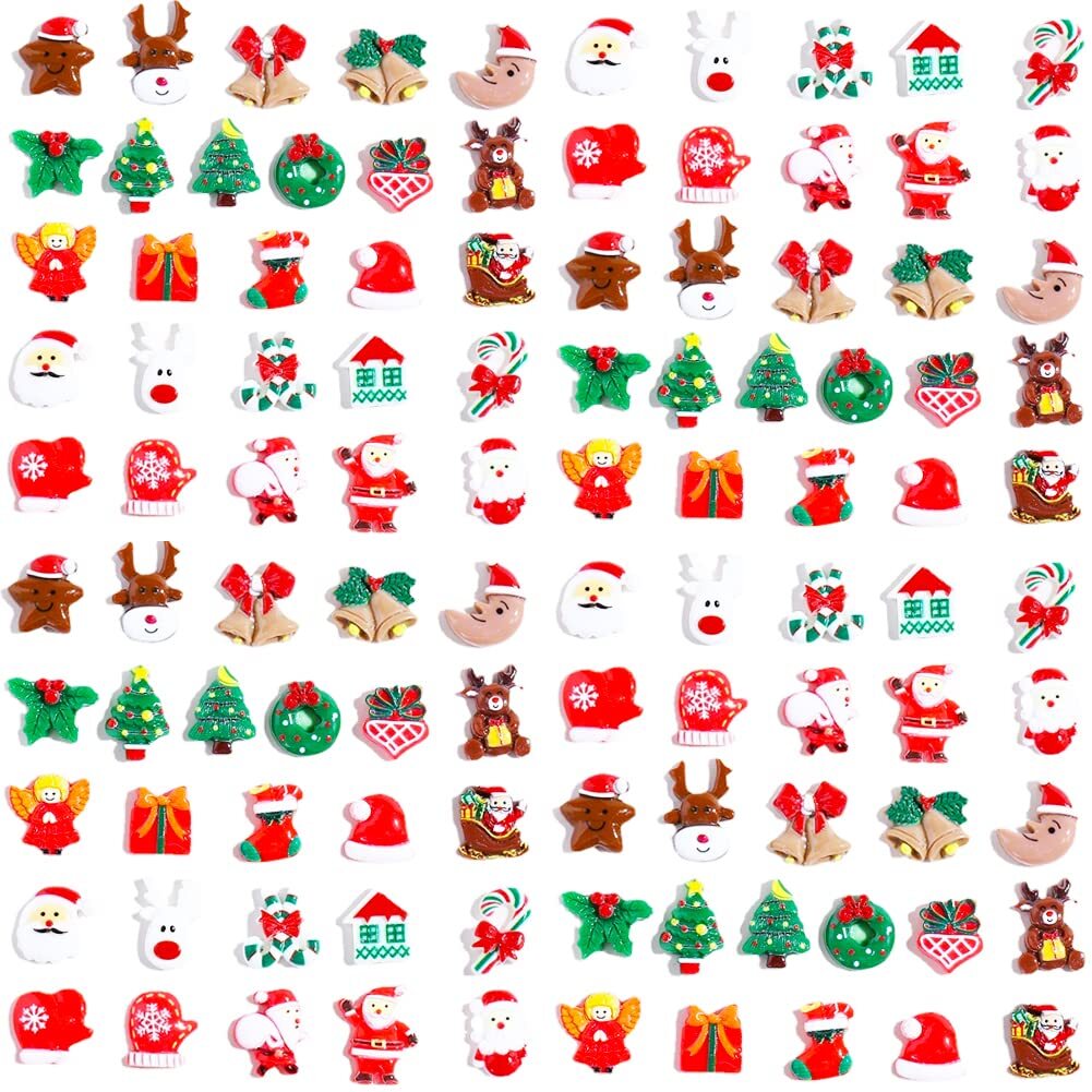 100pcs Christmas Slime Flatback Charms Assorted Craft Resin Ornaments Miniature