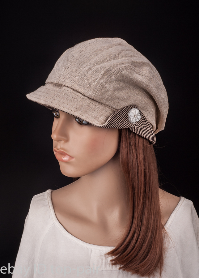 M488 Cute Brim Fashion Stripe Sparkle Women Summer Sun Hat Newsboy Beanie Cap