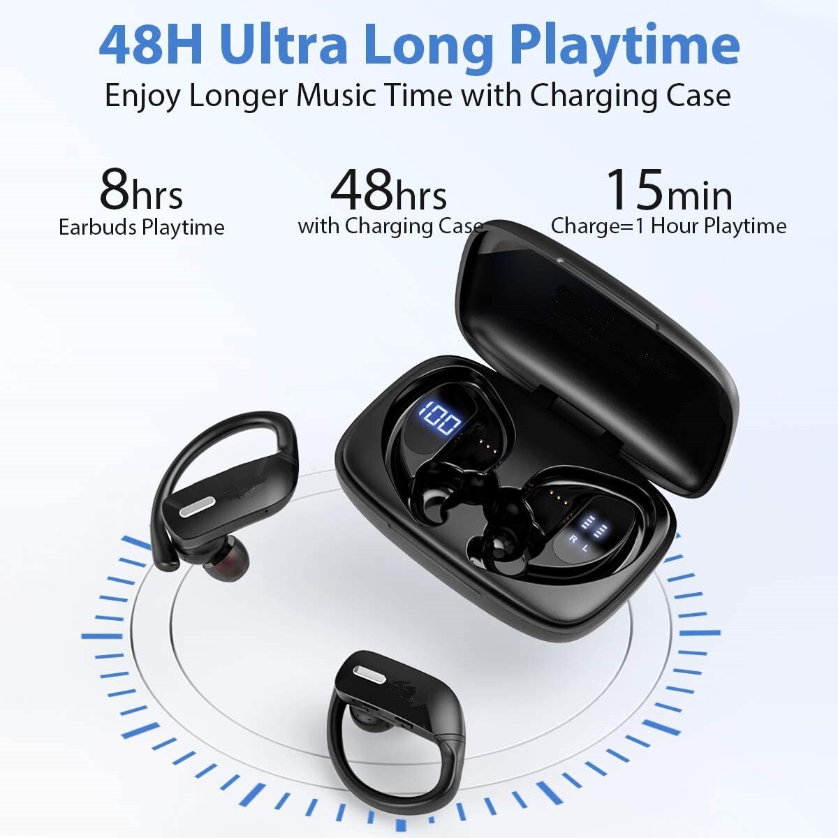 Bluetooth TWS Sweatproof Wrap Around Earphones Ear Hook for Workout Exercise Gym
