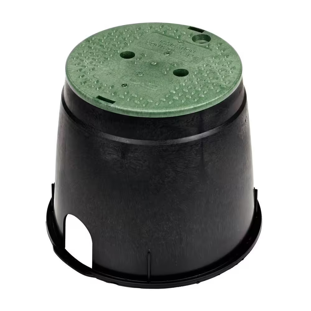 10 in. Round Valve Box and Cover, Black Box, Green ICV Cover Reinforcing Ribs Fr