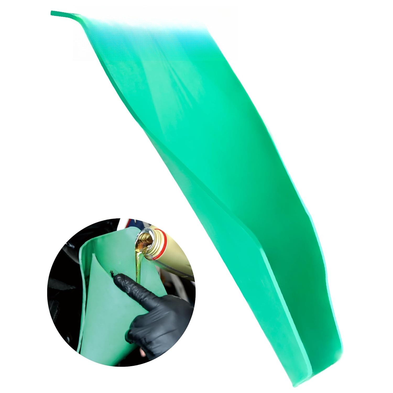 Flexible oil funnel, reusable, oil change drain tool, (green)