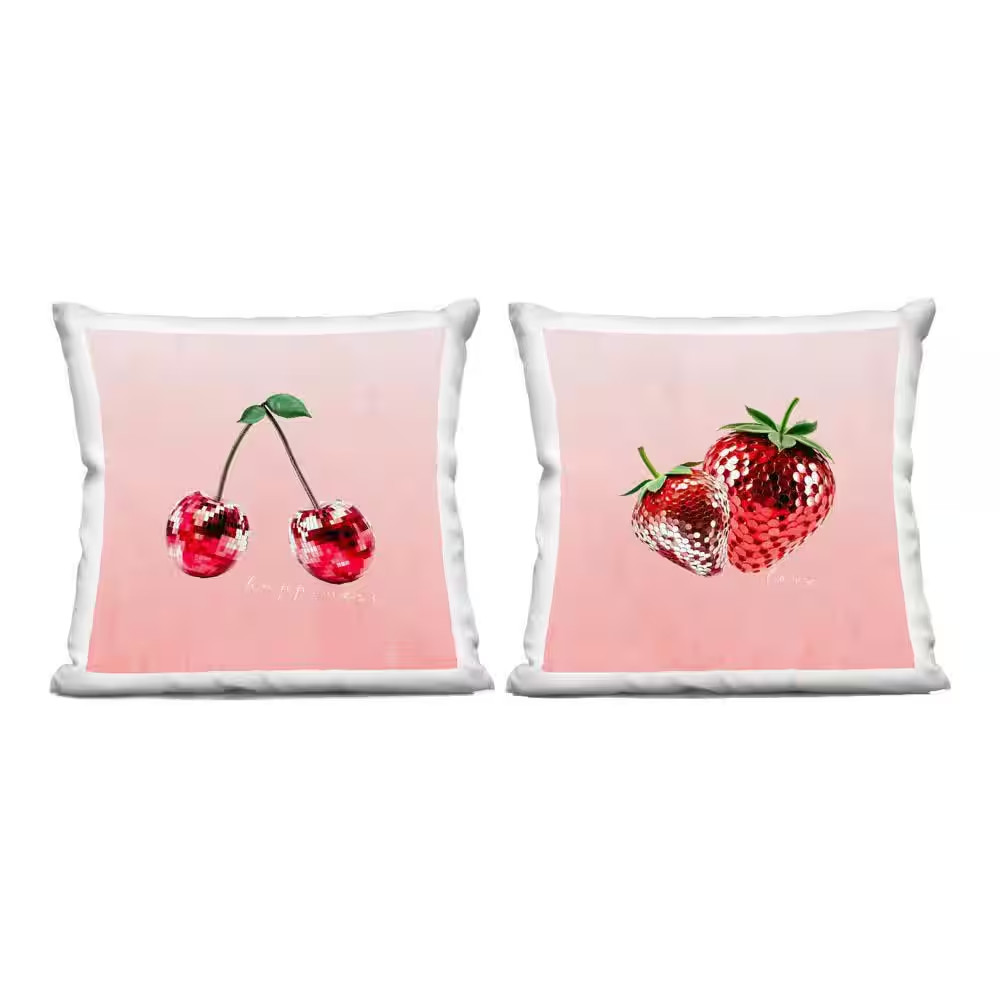 Happiness and Love Disco Fruits Red Abstract Polyester 18 In. X 18 In. Throw Pil