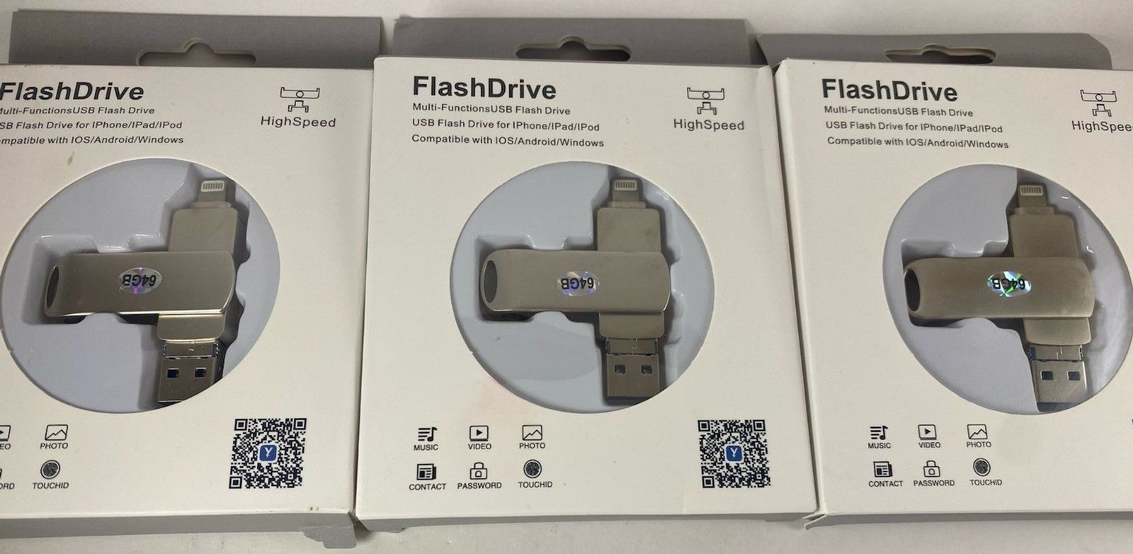 3PCS 64GB USB Flash Drive for IOS Android PC Highspeed Older Plug