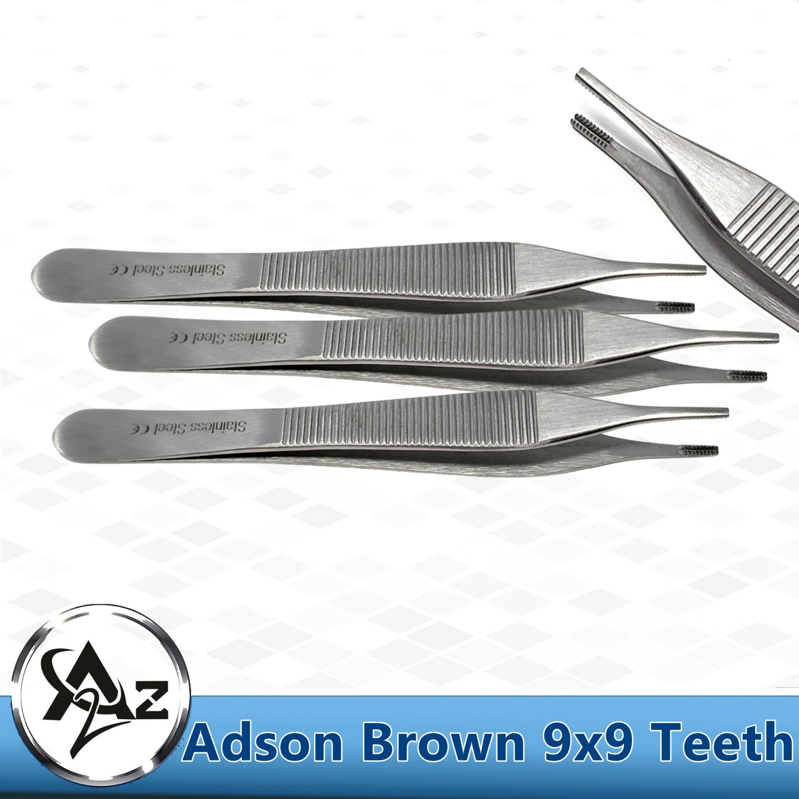 3 Pcs O.R Grade Adson Brown Forceps 9x9 Toothed Surgical Dressing Pliers - 4.75"