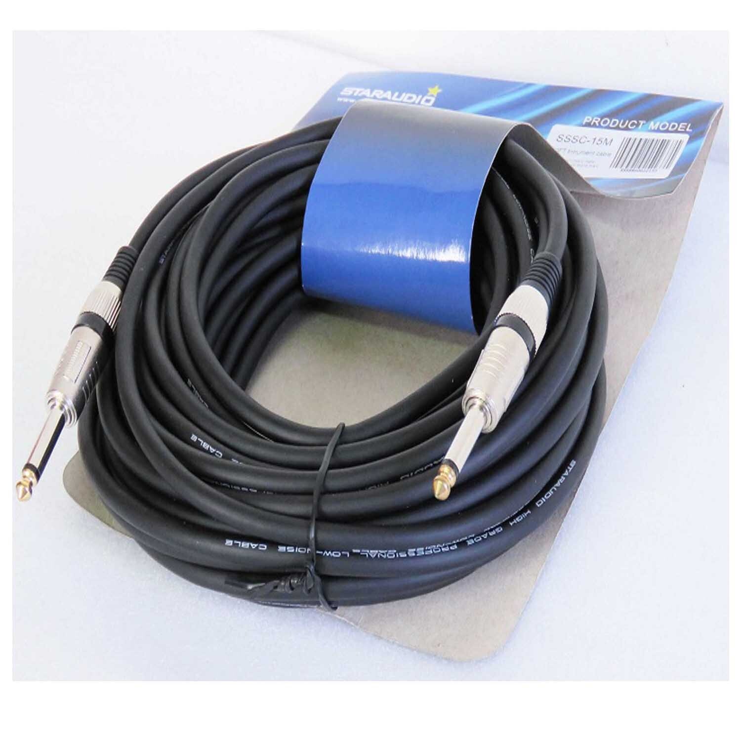50ft Instrument Guitar Mixer Speaker Cable 6.35mm 1/4" to 1/4" Mono Male Cord