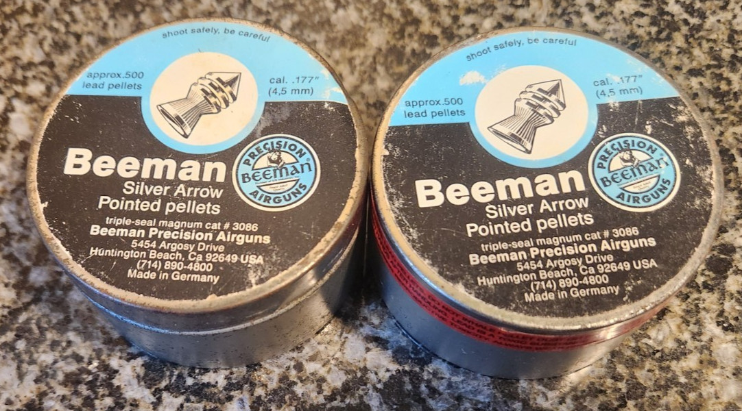 2 lot Beeman  .177 Cal. Silver arrow Pointed pellets Triple Seal Magnum 1.5 tins