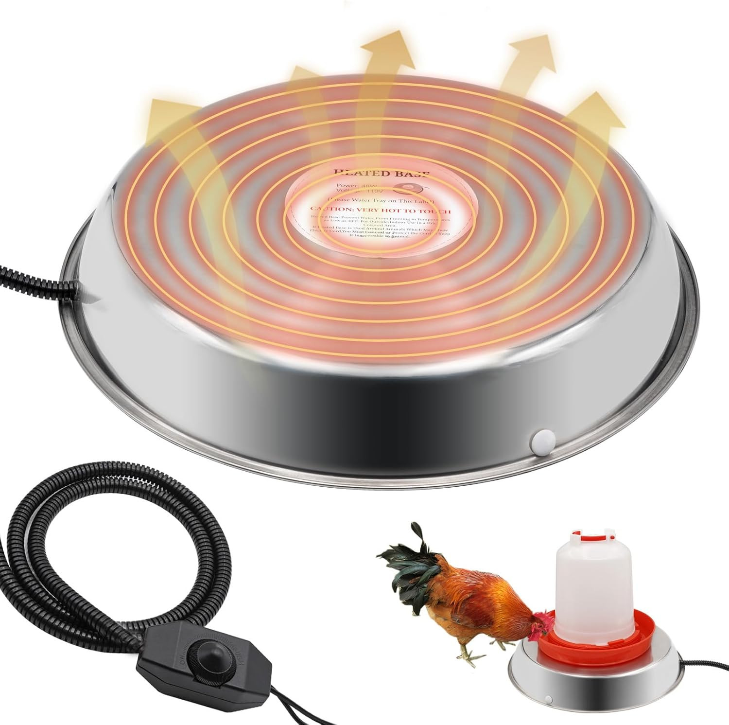 Chicken Waterer Heater,14 Inch Heated Chicken Waterer Base for Winter 5 Gallon w