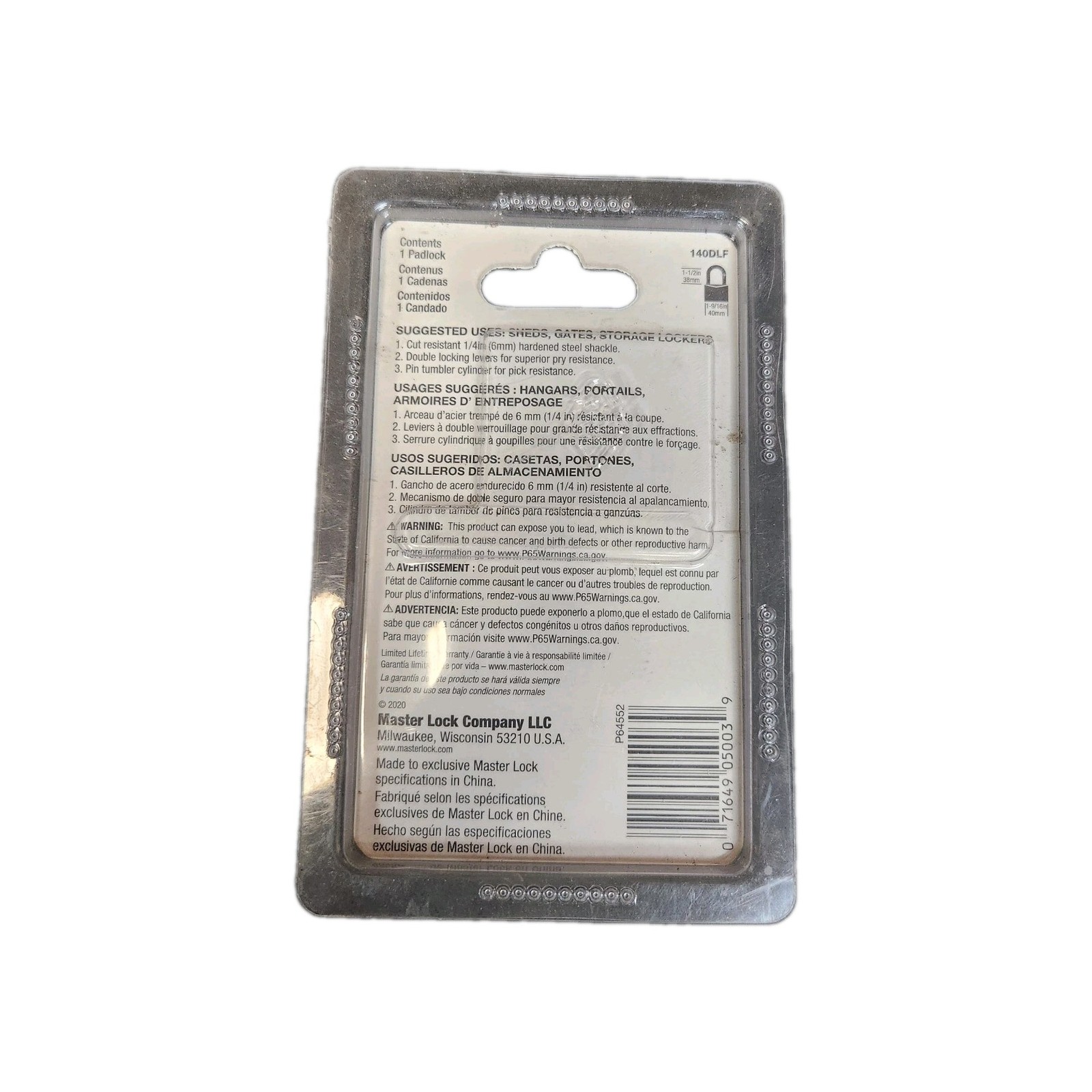 Master Lock 140DLF Padlock with 2 Keys