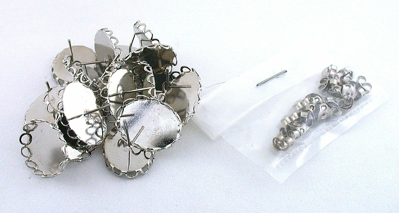 One Pair 12x10 Oval Sterling Silver Post Nut Bezel Cabochon Earring Finding EE6