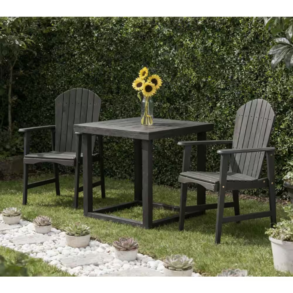 Dark Grey Acacia Wood Outdoor Dining Chair in Grey for Backyard, Poolside, Garde