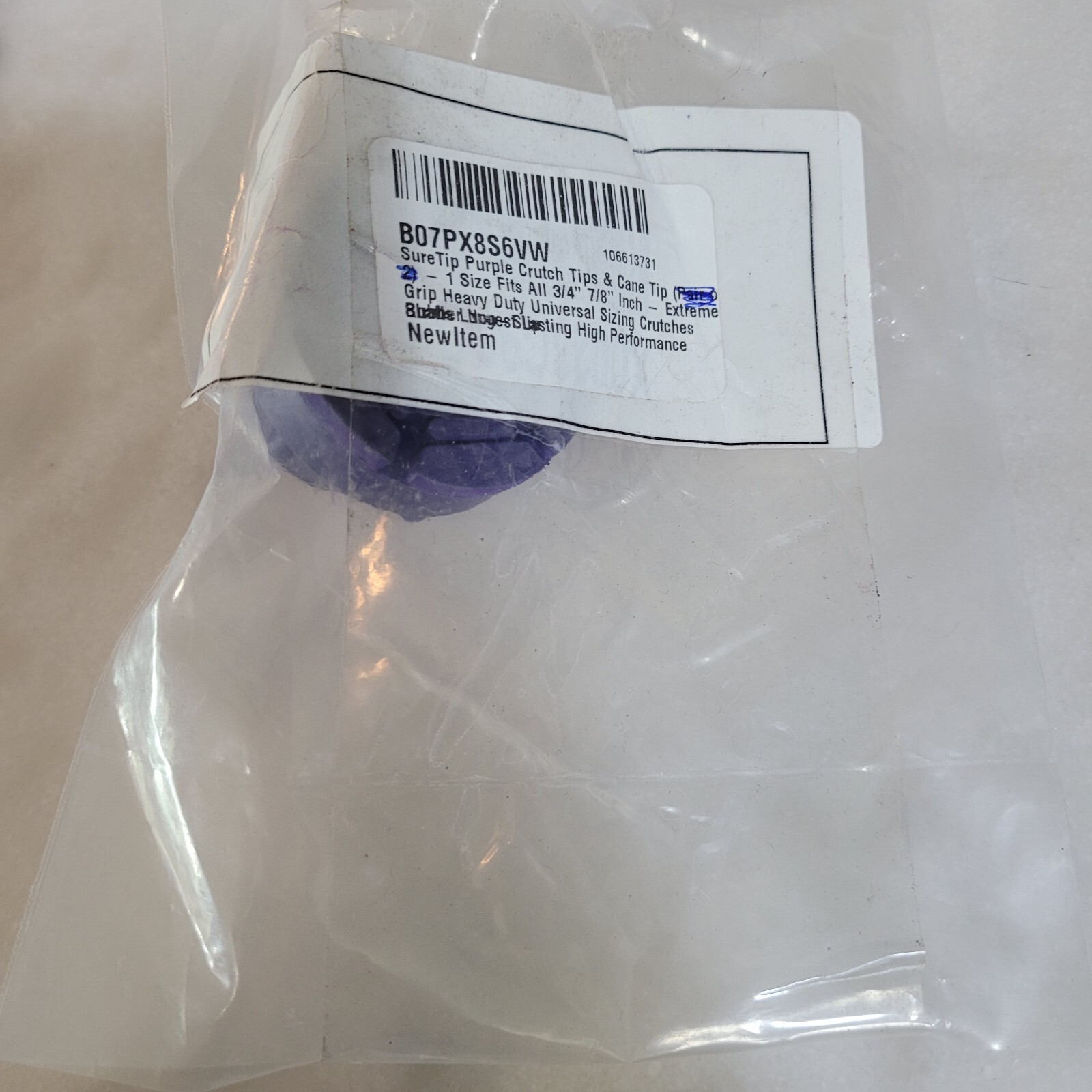 (1) Steel-Reinforced 7/8" Crutch Tips -  (Purple)