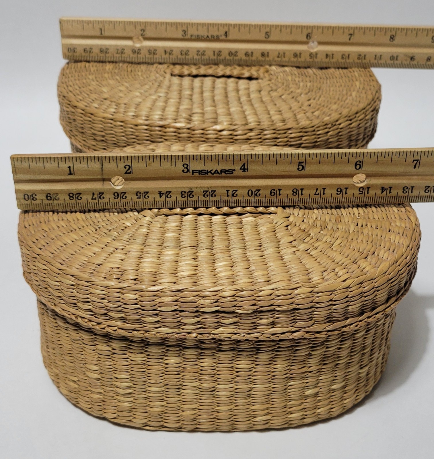 4 Woven Grass Basket Boxes Oval With Lids