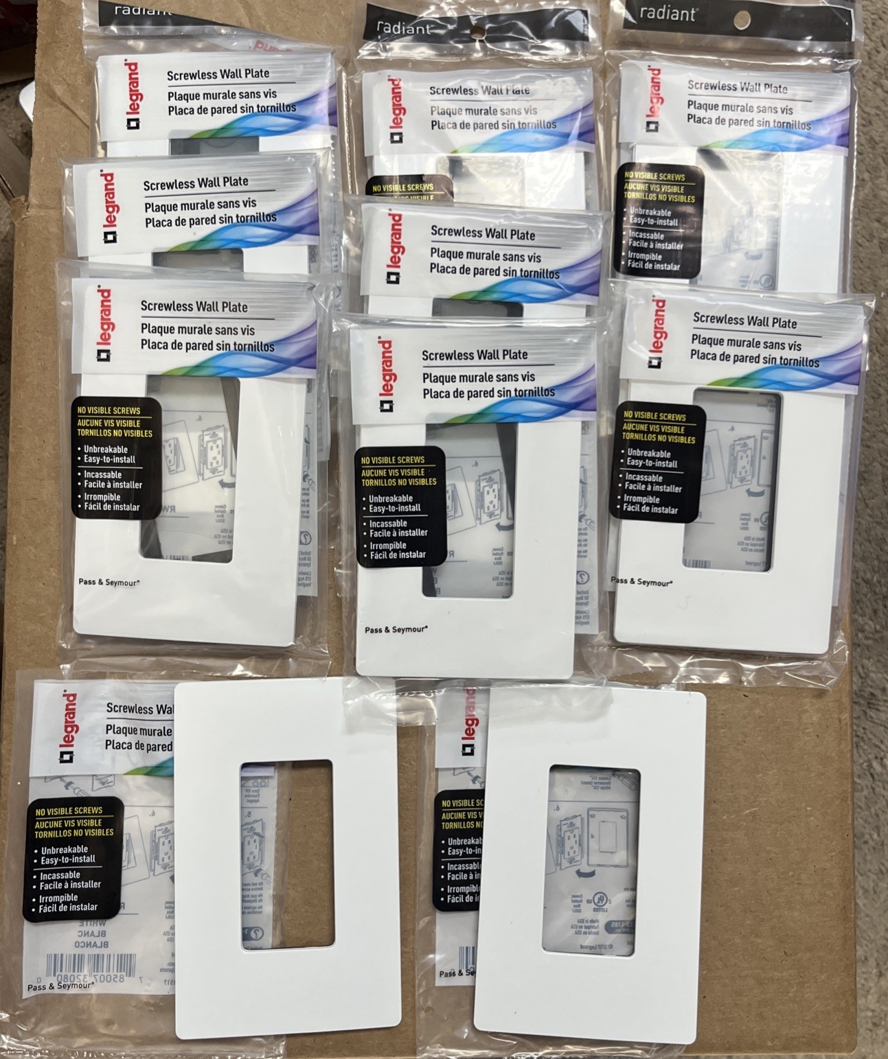 Legrand radiant 1 Gang 1-Decorator Rocker Screwless Wall Plate, White (10-Pack)