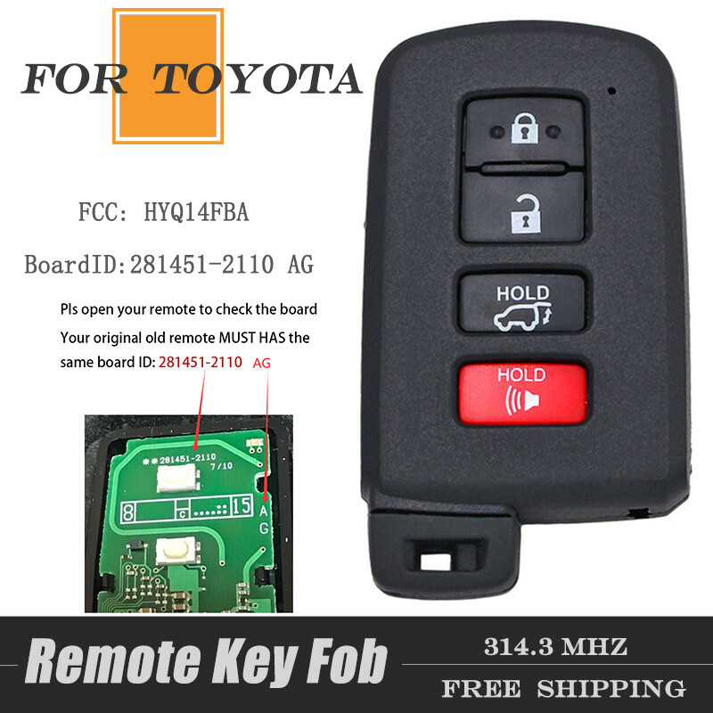 281451-2110 for Toyota Highlander 2014 2015 16 17 2018 2019 Smart Remote Key Fob