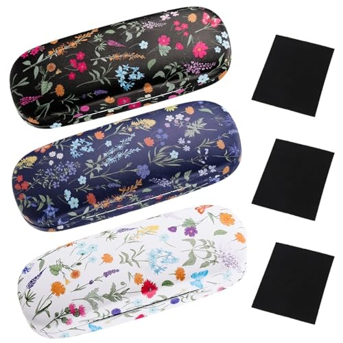 3 Pcs Eyeglasses Case，Hard Shell Glasses Case Protective with Cleaning Cloth