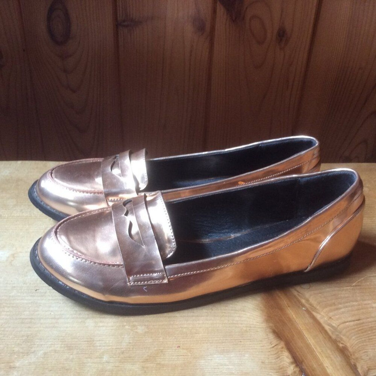 ASOS Metallic Copper Penny Loafer Classic Slip On Flats Size 6