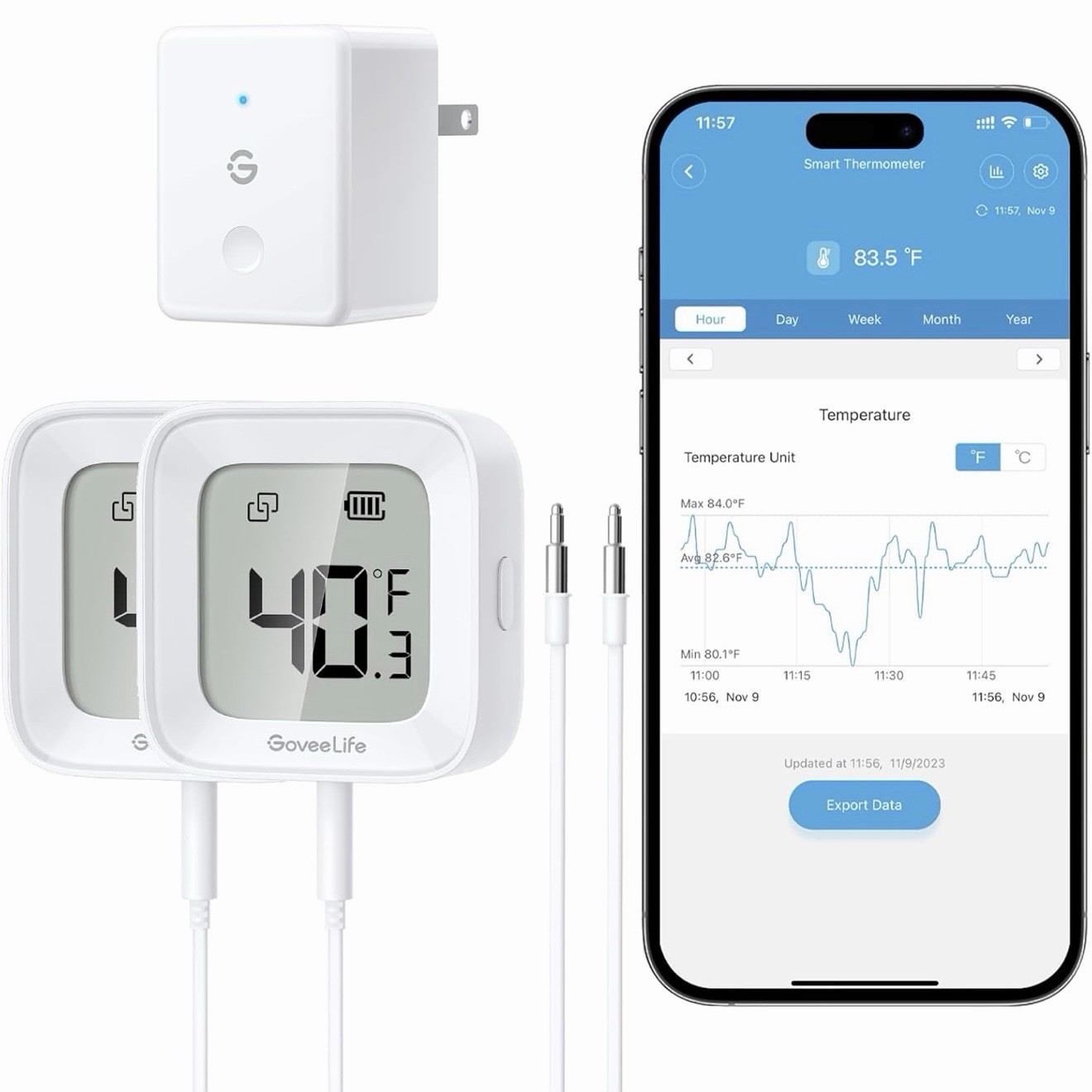 GoveeLife WiFi Refrigerator Thermometer 2-Pack with Gateway & LCD Display New