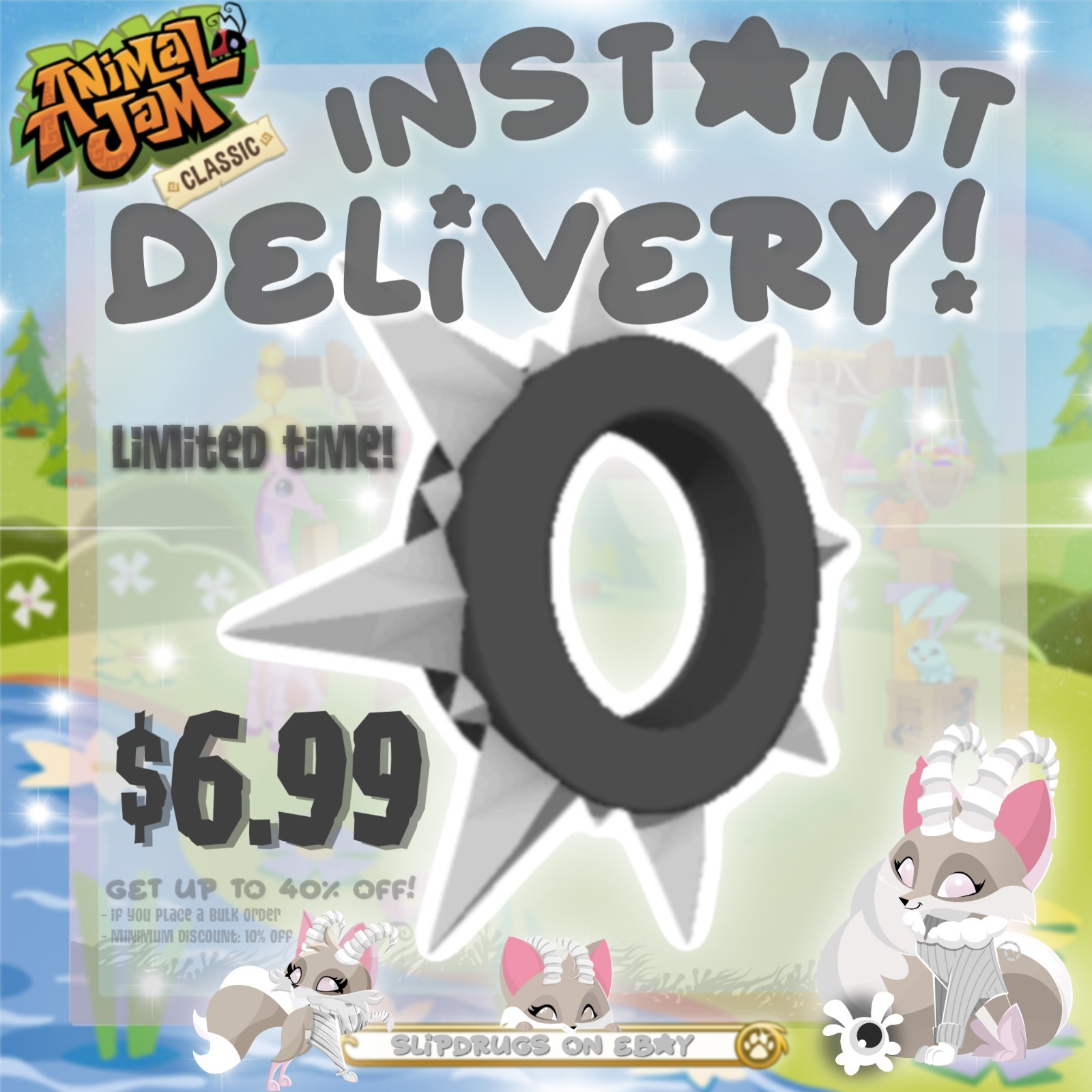 LIMITED TIME PRICE | Animal Jam Classic AJC Black Long Spiked Collar Solid Rare