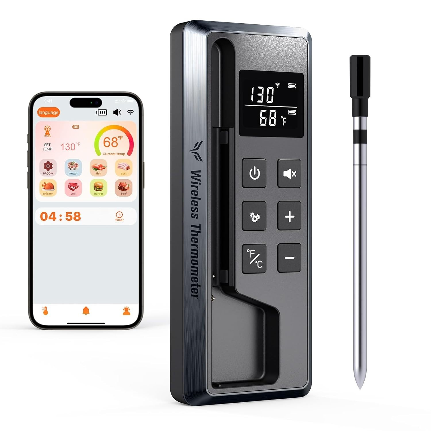 🔥Paneceia Wireless Digital Meat Thermometer 800FT Long Range Bluetooth Cooking