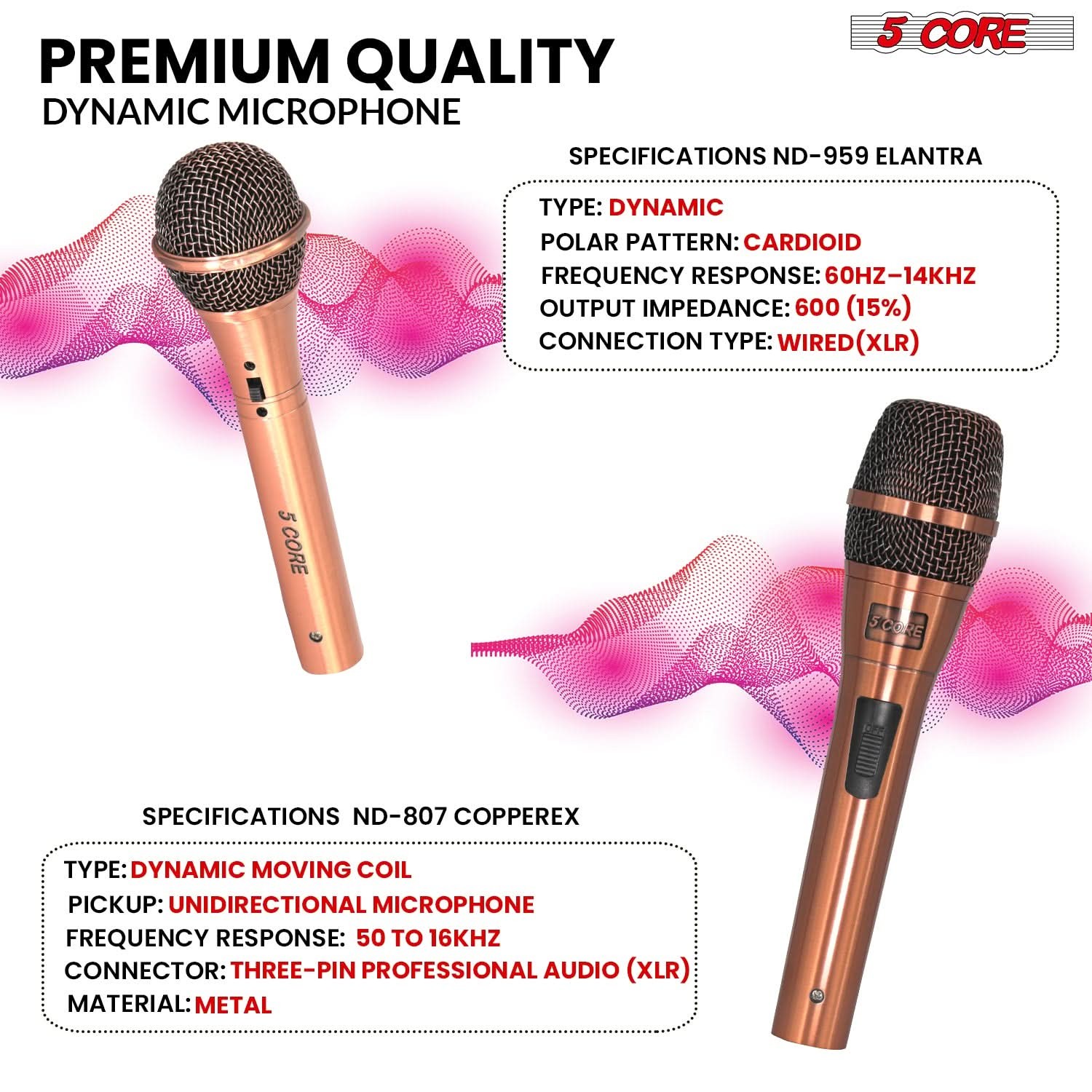 5Core Metal Professional Wired Handheld Mic Pair Karaoke Dynamic Microphone XLR