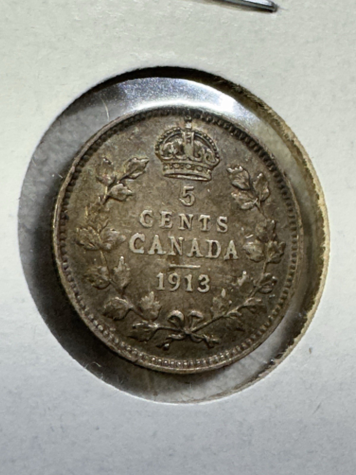 1913 Canada 5 Cents Small Silver Coin